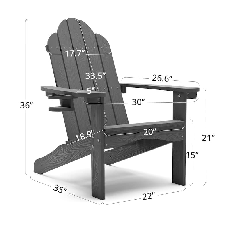 Plastic Poly Weather Resistant Outdoor Patio Adirondack Chair 2-Pack - 35"D x 30"W x 36.2"H