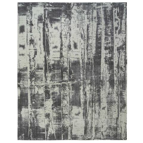 Hand Knotted Black Modern and Contemporary with Wool Oriental Rug (12' x 15') - 12' x 15'