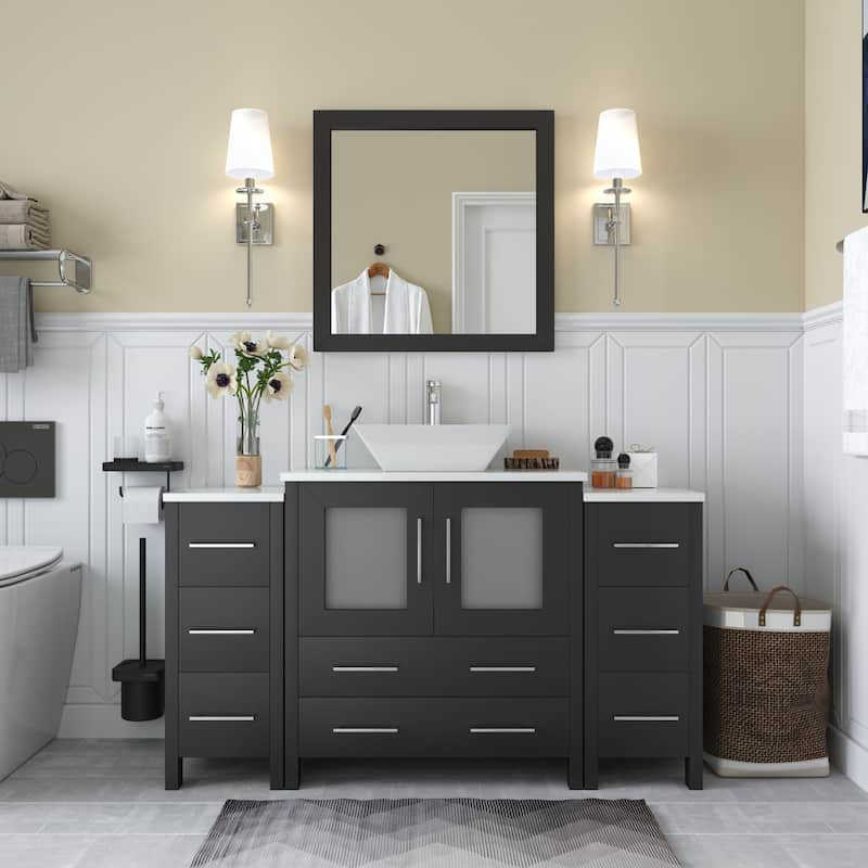Vanity Art 54-inch Single Sink Bathroom Vanity Set with Engineered Marble Top and Free Mirror - 54 x 18.5 x 36 Inches - Espresso