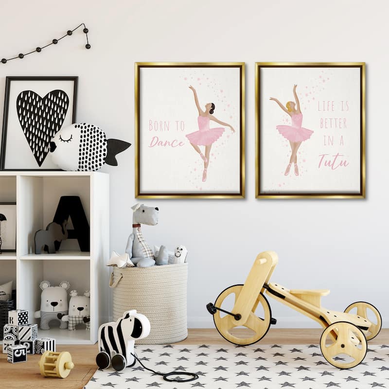 Stupell Inspiring Ballerina Sentiments Framed Floater Canvas Wall Art Design By Chen Alyesh (Set of 2)