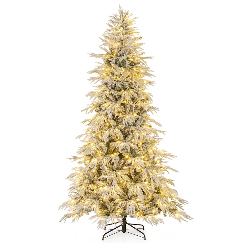 Costway 6/7/8 FT Artificial Christmas Tree with 820 PE PVC Branch Tips - Green & White - See Details - 8 Foot