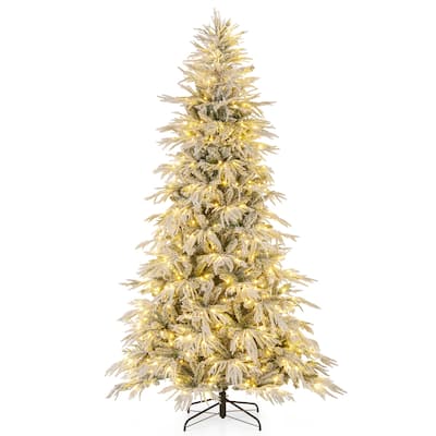 Costway 6/7/8 FT Artificial Christmas Tree with 820 PE PVC Branch Tips - Green & White - See Details