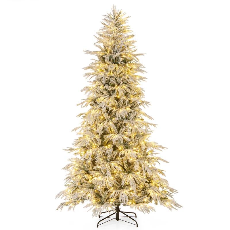 Gymax 6/7/8 FT Artificial Christmas Tree w/1108 PE PVC Branch Tips & - Green, White - 8 Foot