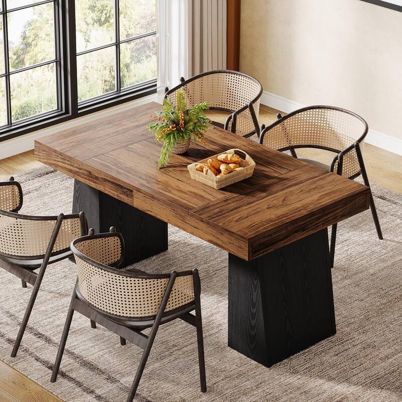55 Inches Dining Table for 4-6, Rectangular Dining Room Table with Sturdy Legs