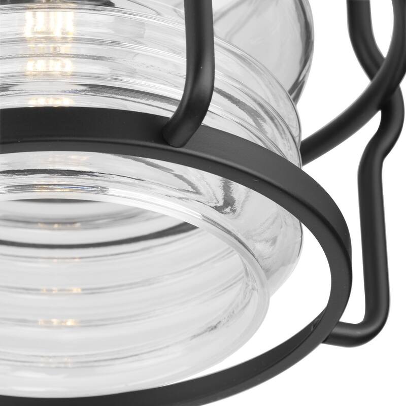 Keegan Collection One-Light Matte Black Clear Glass Coastal Outdoor Flush Mount Light - 9.75 in x 9.75 in x 8.65 in