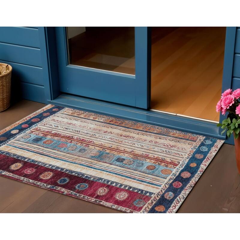 HomeRoots Striped Transitional Rectangle Outdoor Rug - 3' x 5'
