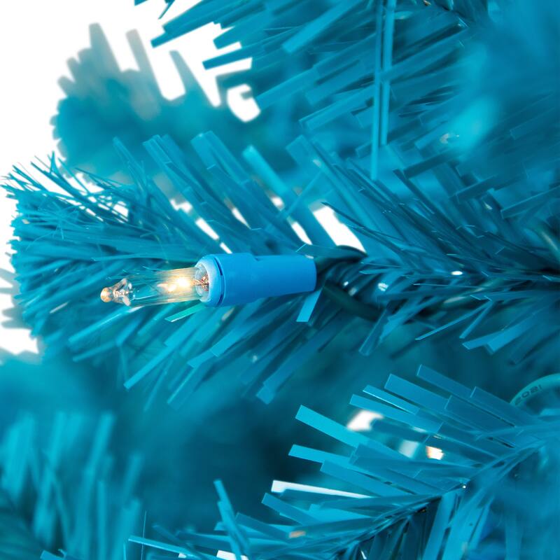 Pre-Lit Medium Pine Artificial Christmas Tree - 6' - Turquoise - Clear Lights - 6 Foot