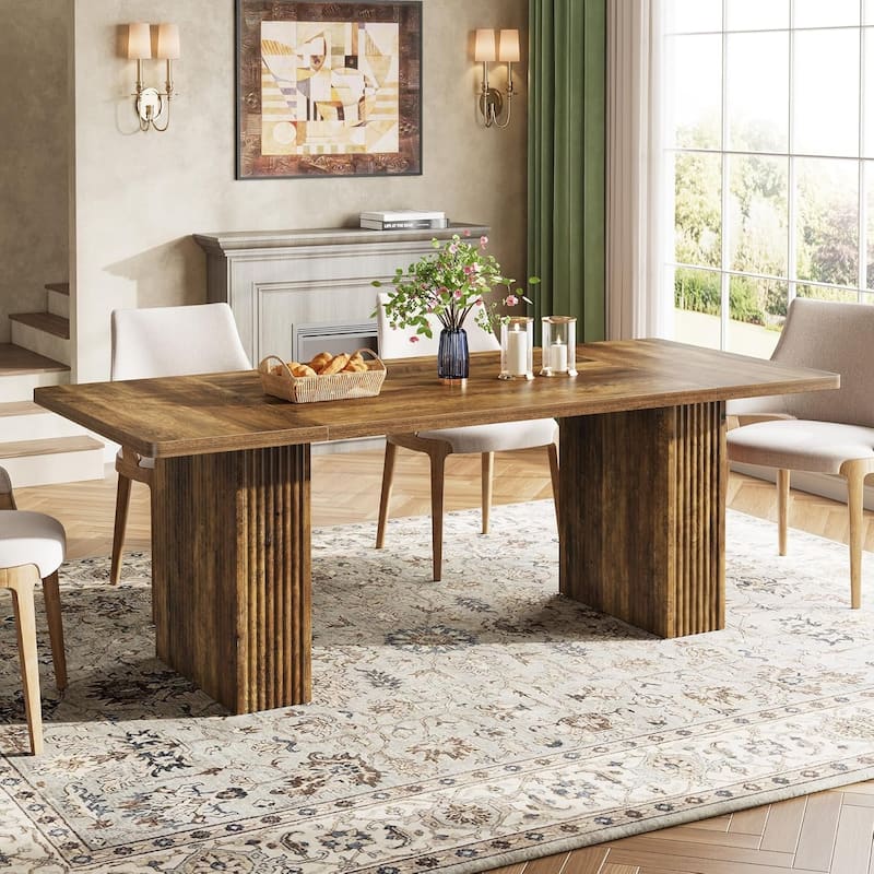 70.1 Inches Farmhouse Dining Table with Sturdy Fluted Pedestal Base - 70.1"W*30.7"D