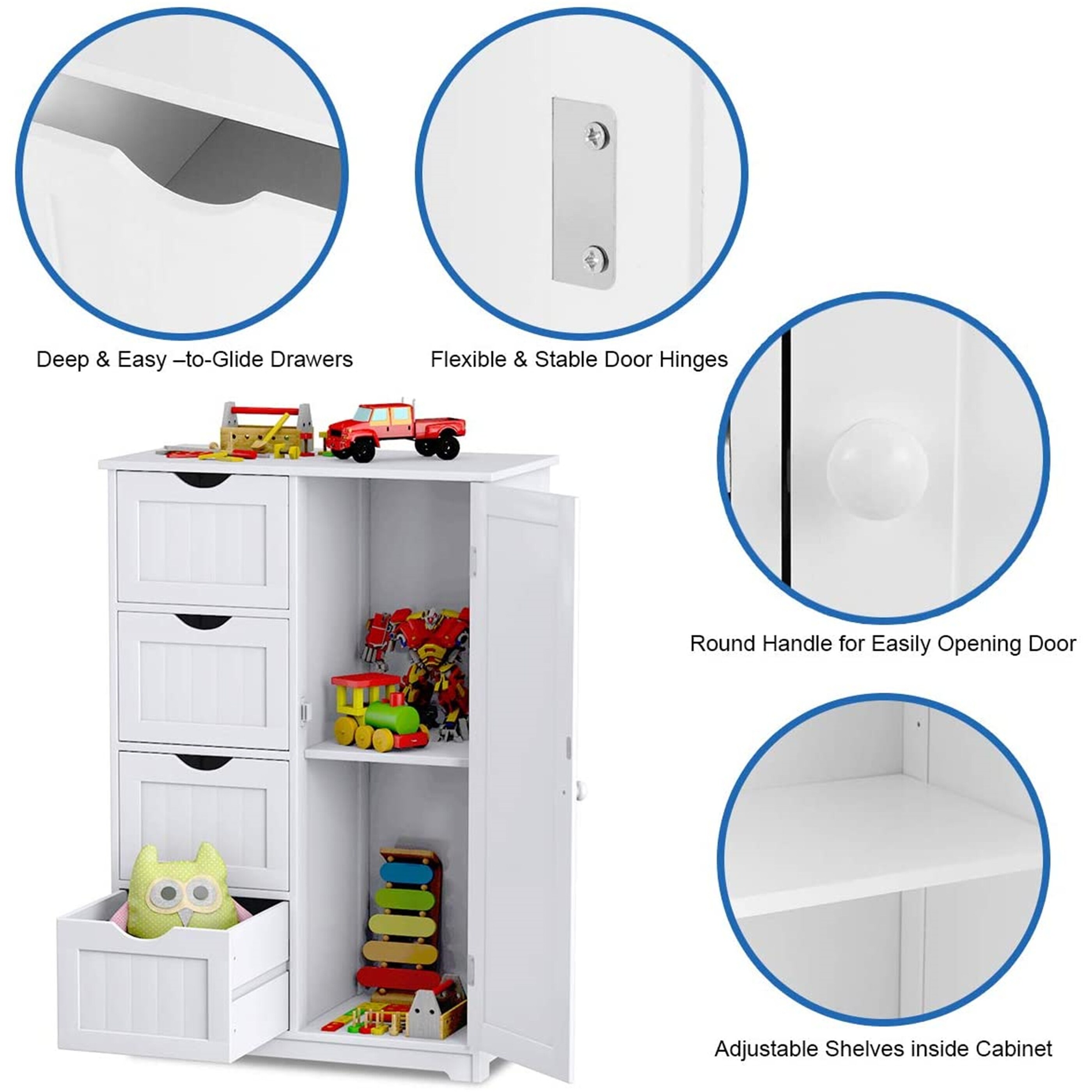 Shop Giantex Bathroom Floor Cabinet Wooden With 1 Door 4 Drawer Free Standing Wooden Entryway Cupboard Spacesaver Cabinet White Overstock 31483697