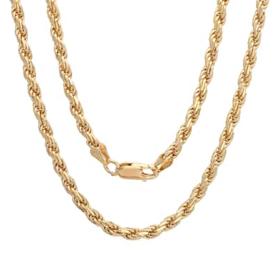 Roberto Martinez Gold Plated Silver 3 mm Diamond-cut Rope Chain (16"-30")