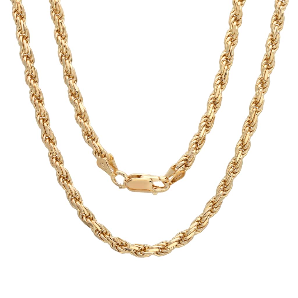 Roberto Martinez Gold Plated Silver 3 mm Diamond-cut Rope Chain (16"-30")
