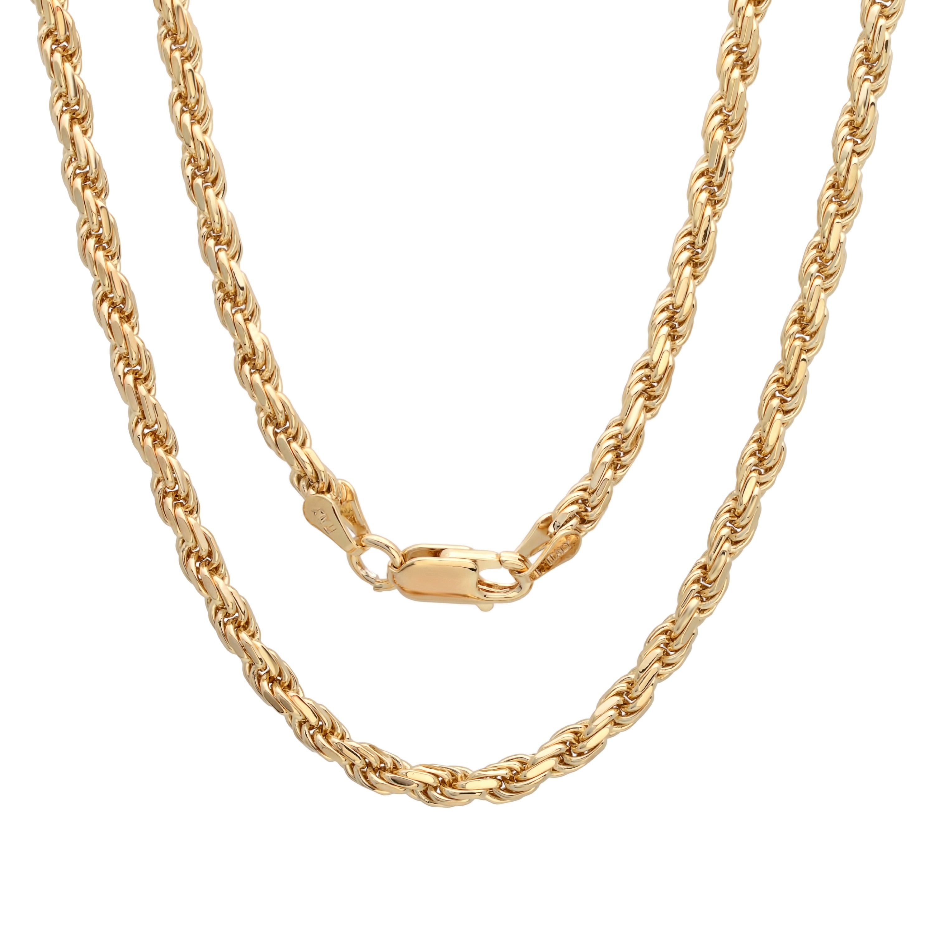 Roberto Martinez Gold Plated Silver 3 mm Diamond-cut Rope Chain (16"-30")
