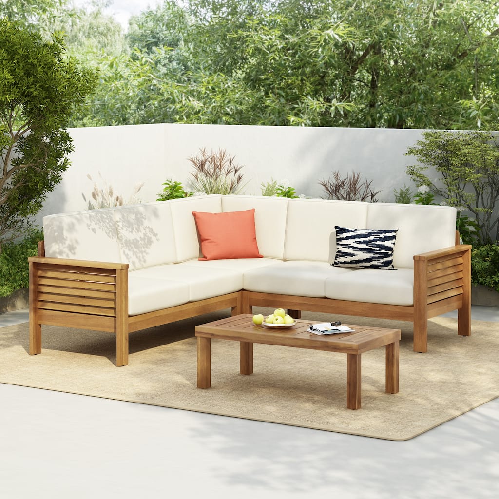Christopher Knight Home - Mia 4-Pieces Acacia Wood Patio Chat Set
