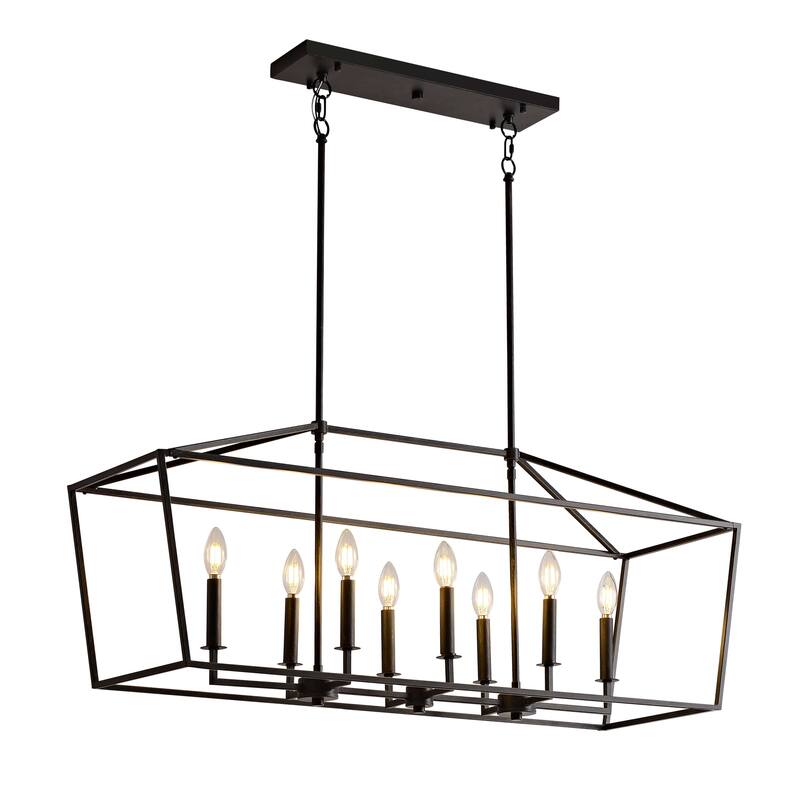 Joshua 8-Light Antique Black Rectangle Candle Chandelier - 42" L x 12" W x 64" H