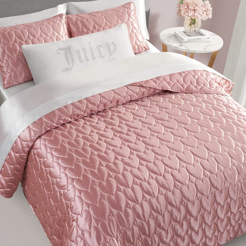 Juicy Couture Satin Heart Stitched Quilt Sets