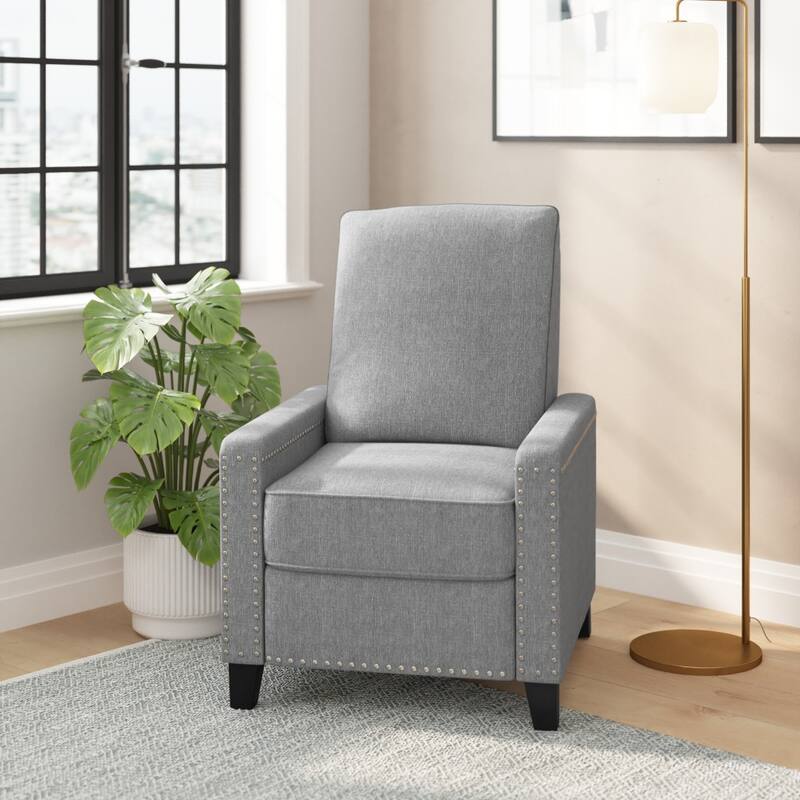 Push Back Recliner with Pillow Style Backrest and Accent Nail Trim - Light Gray