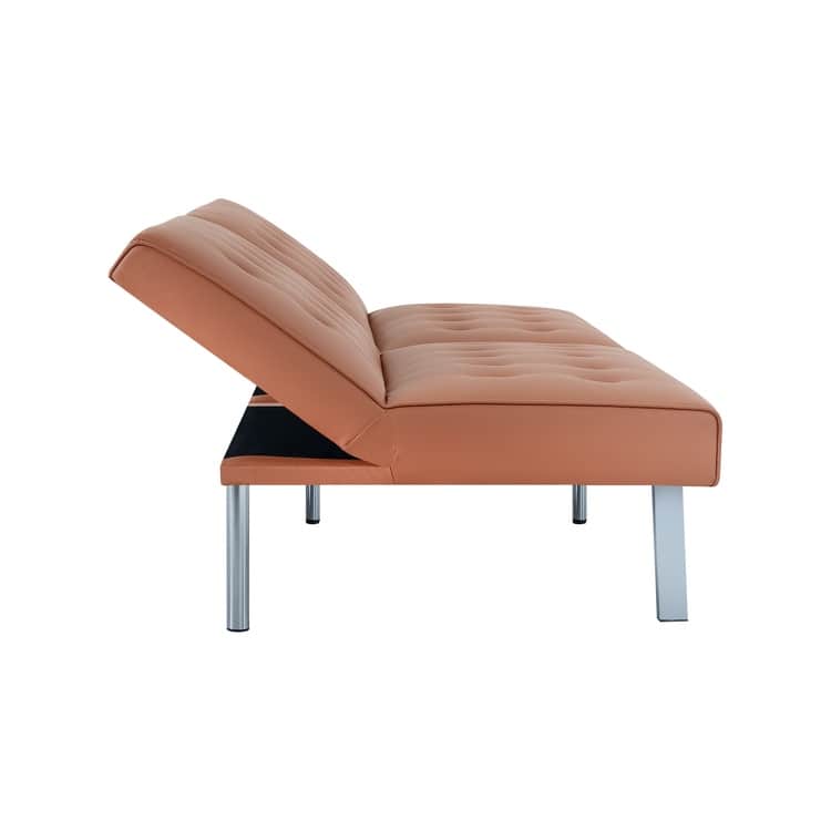 Tufted Mid-Century Modern Split Back Futon Sofa Couch Bed with Chrome Legs