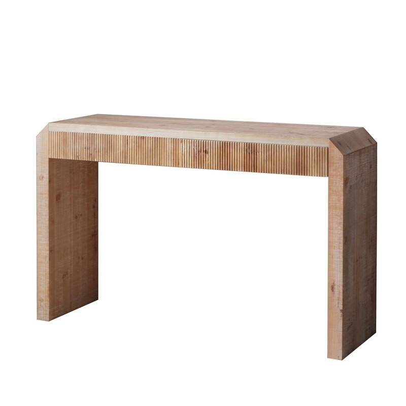 Rustic Wooden Console Table with Drawer - Minimalist Design, Ribbed Texture, and Natural Finish
