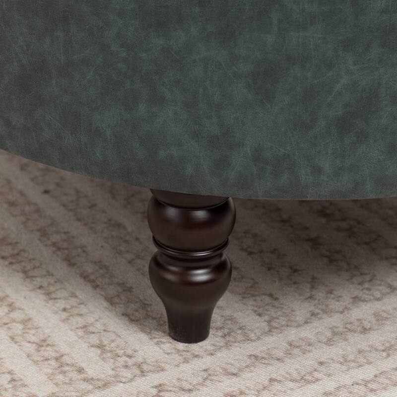 SEYNAR 29.5''Modern PU Leather Round Storage Ottoman with Wood Legs