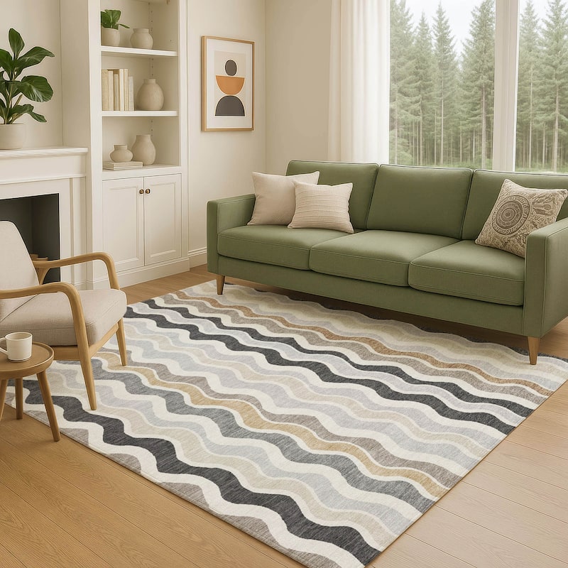 Machine Washable Indoor/ Outdoor Funky Stripe Chantille Rug