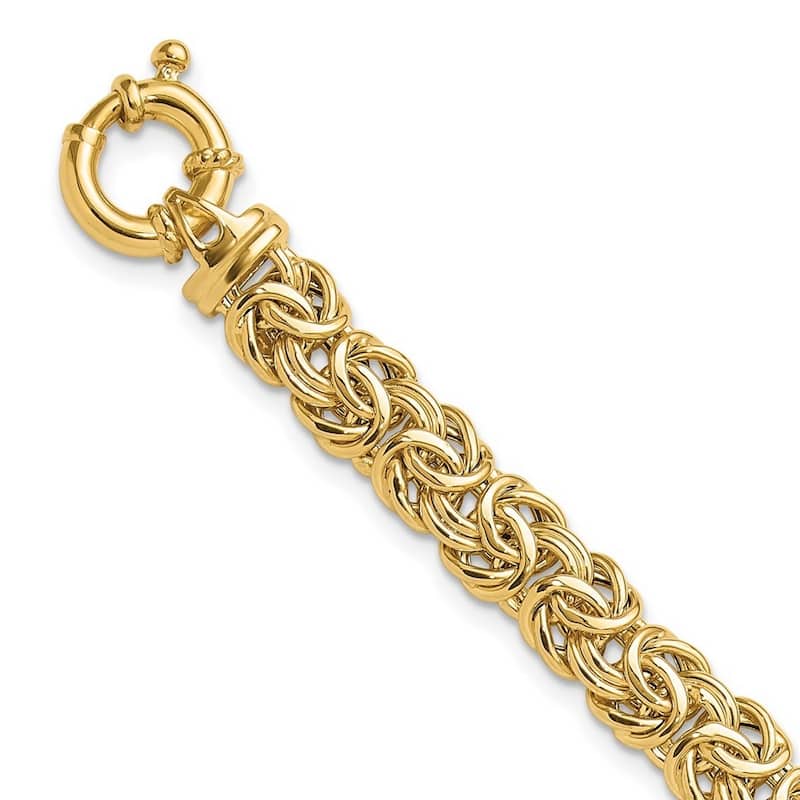 Curata 14k Yellow Gold Hollow Fancy 8mm Flat Byzantine Bracelet 7.5 Inch
