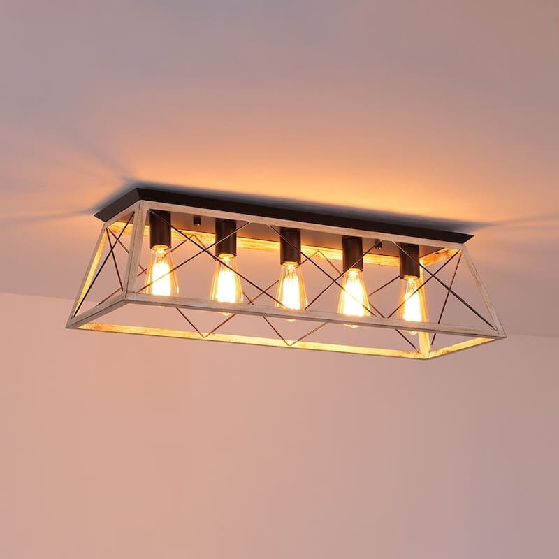Farmhouse 5-Light Trapezoidal Cage Iron Ceiling Light