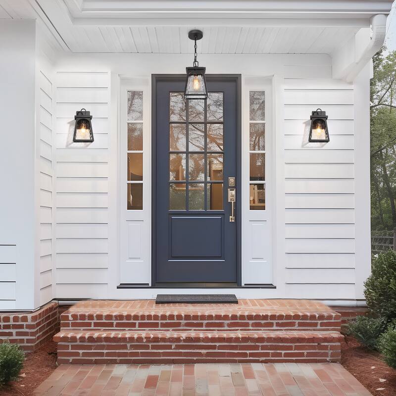 Modern Farmhouse Outdoor Pendant Rippled Glass Lantern Pendant Light