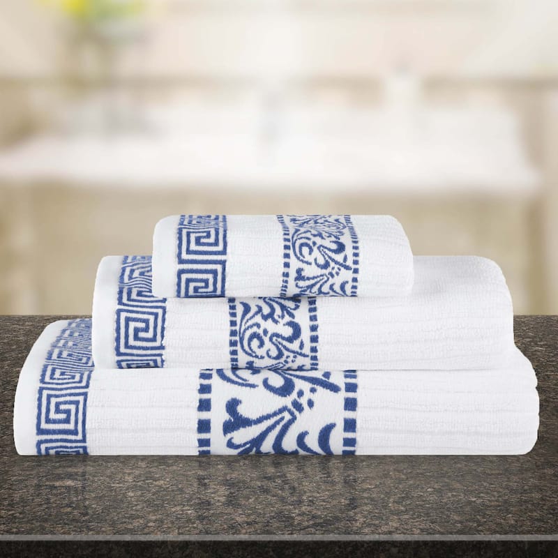 Superior Athens Cotton Floral Border Greek Key 3-Piece Towel Set