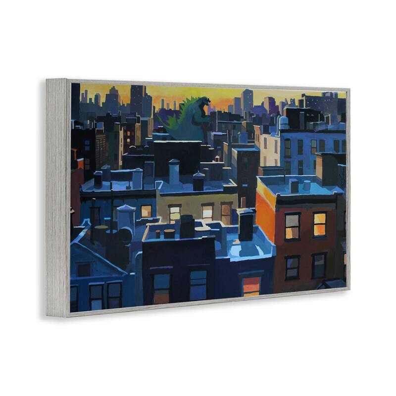 Stupell Cityscape with Distant Monster Framed Giclee Art Design By Keith Thomson