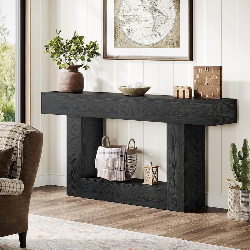 Farmhouse 2 Tiers Console Table Entryway Table with U-Shaped Base