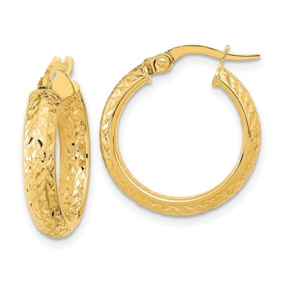 Curata 14k Yellow Gold Polished and Sparkle Cut Inside And Out Fancy Hoop Earrings - 20.79x19mm Wide 3.75 Jewelry
