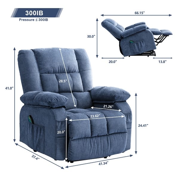 dimension image slide 1 of 4, Oversized Power assist Lift Recliner Chair with Heat and Massage