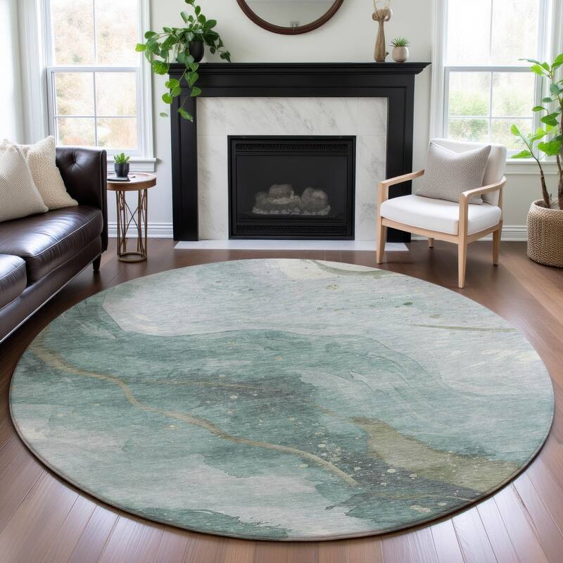 Premium Washable Super Soft Abstract Contemporary Mayfield Rug - Teal - 8' x 8'