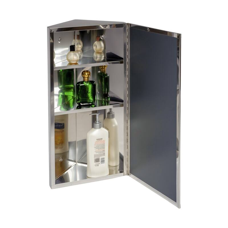 Medicine Cabinets 23.6" x 11.8" Stainless Steel Corner Cabinet with Mirror and Hardware Opens Left to Right Renovators Supply