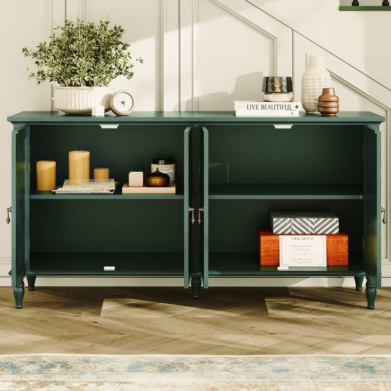 58" Wide Retro Sideboard Cabinet With Adjustable Shelves And 4 Doors