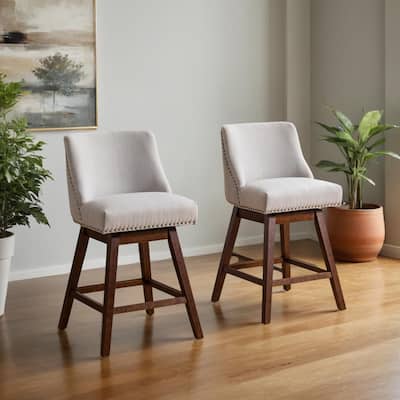 Counter Height Swivel Barstools, 26'' H Seat Height Fabric Upholstered Bar Stools Set of 2