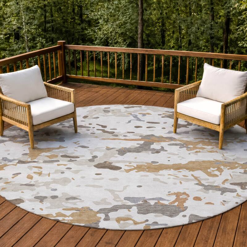 Machine Washable Indoor/ Outdoor Modern Calhan Chantille Rug - Ivory - 8' x 8'