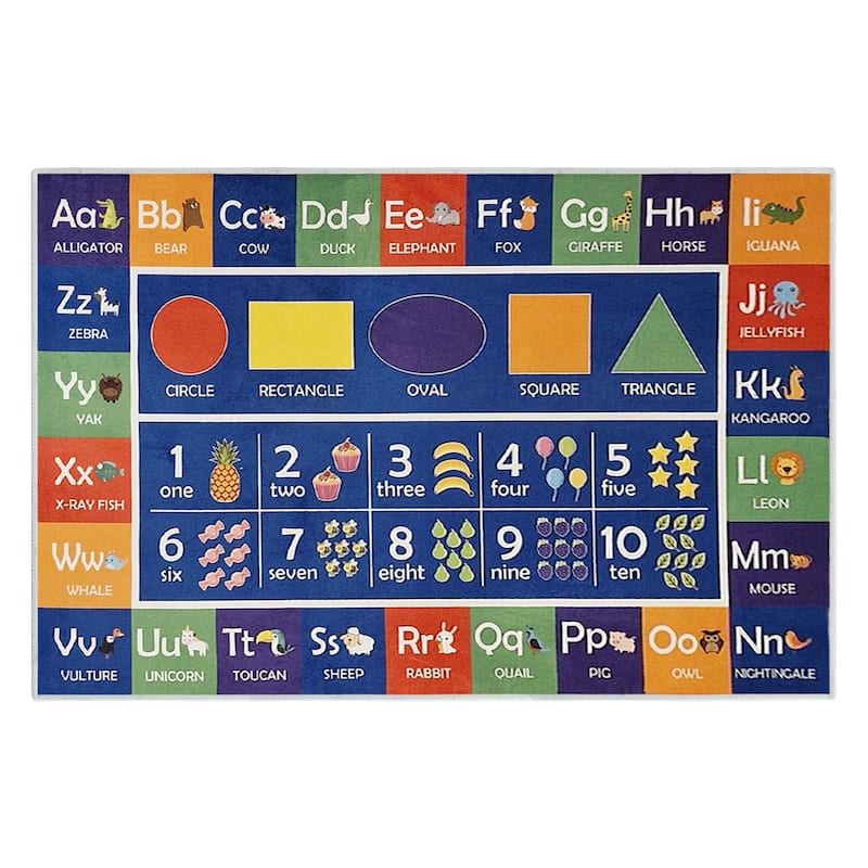 Sussexhome Low Pile Non-Slip Washable Educational Rug - 47" x 71" Rectangle - Play Rug - Navy