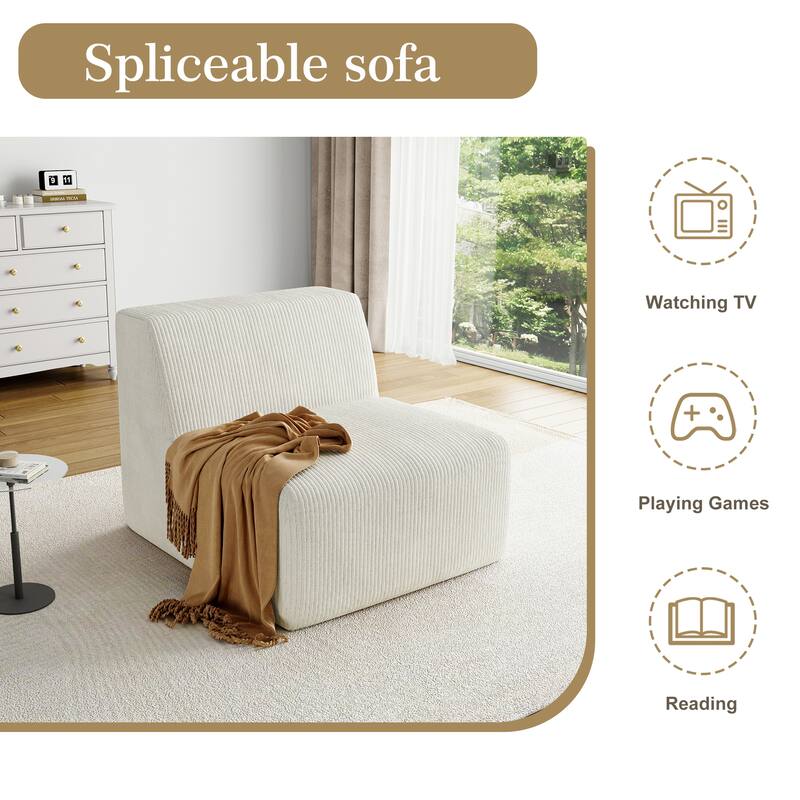 UIXE Upholstered Corduroy Armless Slipper Chair - 34.5" W x 31.8 H" 35.3 D"