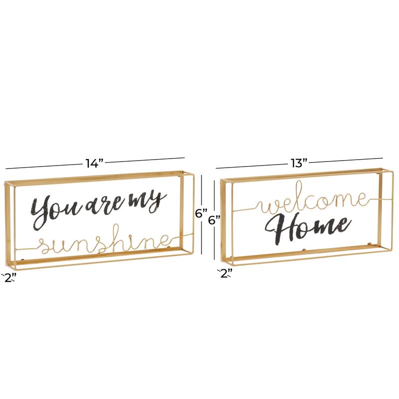 Gold Glass Contemporary Decorative Sign (Set of 2) - 14 x 2 x 6