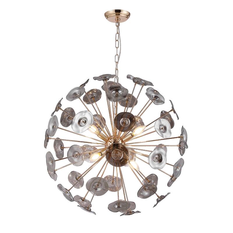 5-Light Gold Sputnik Orb Disco Chandelier with Aurora Grey Glass Shade