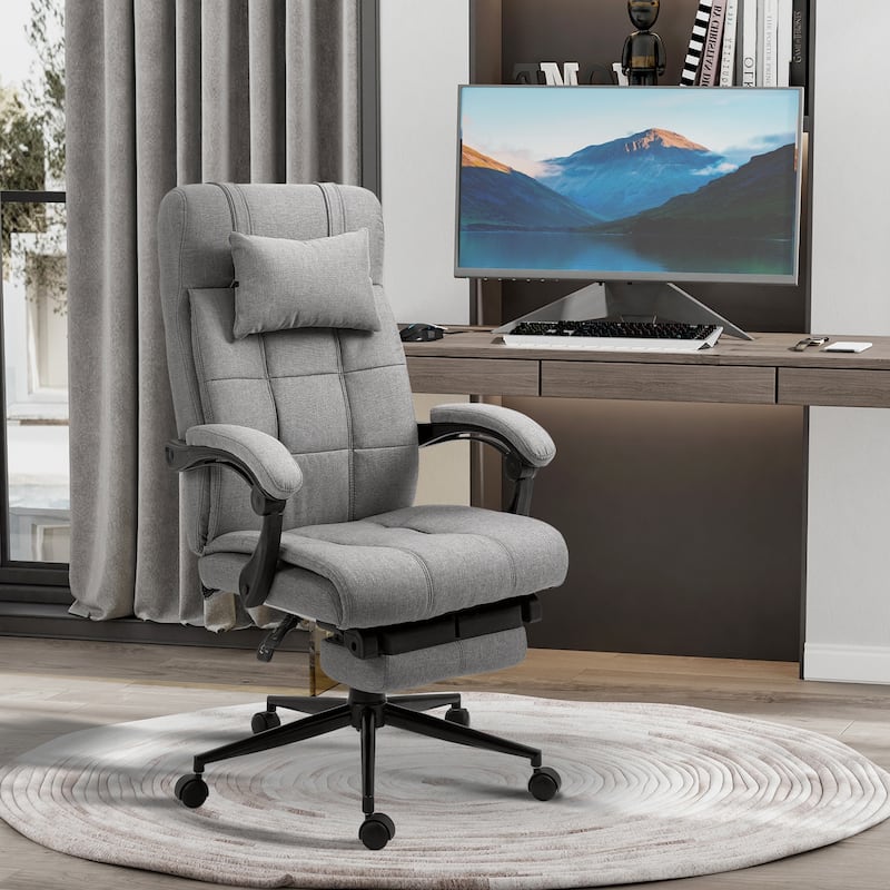 Ergonomic Office Chair with Reclining Backrest Headrest and Retractable Footrest - 26" W x 27.5" D x 45.75"-48.75" H - Grey
