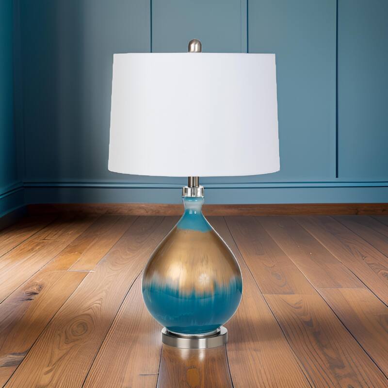 Lux Lighting 27" Gold/Blue Glass Table Lamp, (Set of 2) 3-Way Switch