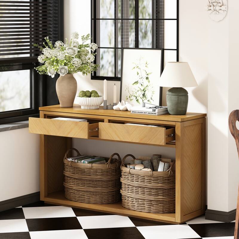 55" Rustic Wooden Entryway Console Table(Natural)