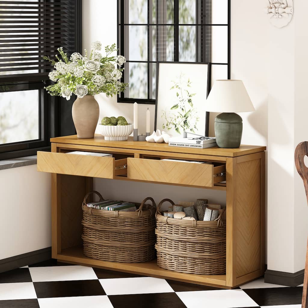 55" Rustic Wooden Entryway Console Table(Natural)