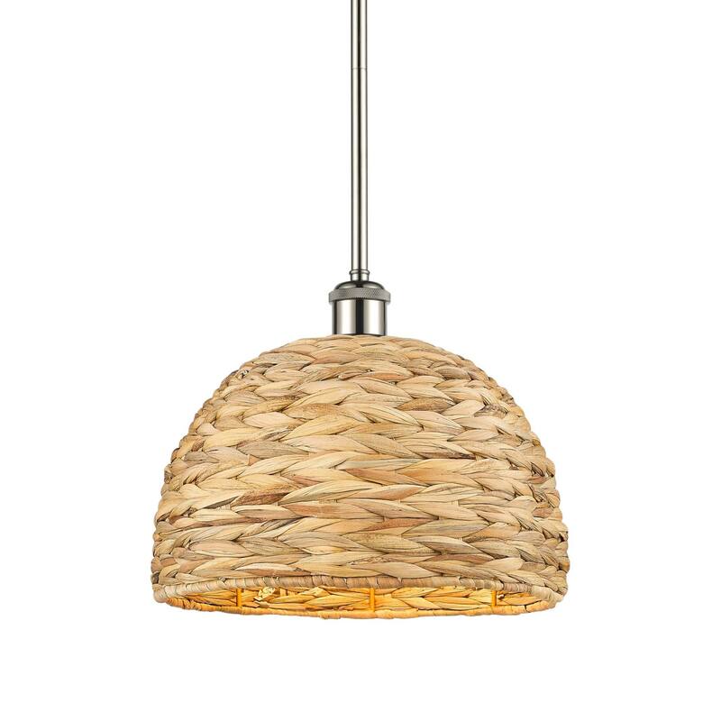 Innovations Lighting 516-1S-11-12 Woven Rattan Pendant Woven Rattan - Polished Nickel / Natural