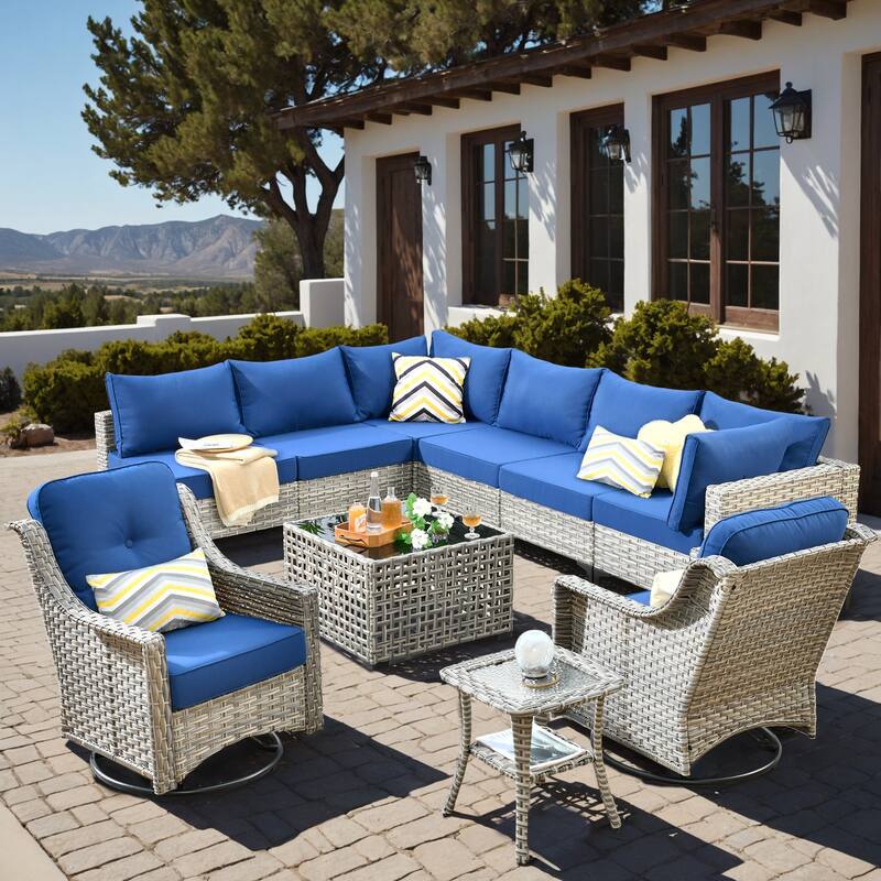 XIZZI 10-piece Outdoor Patio Furniture Sectional Sofa Set - Navy Blue