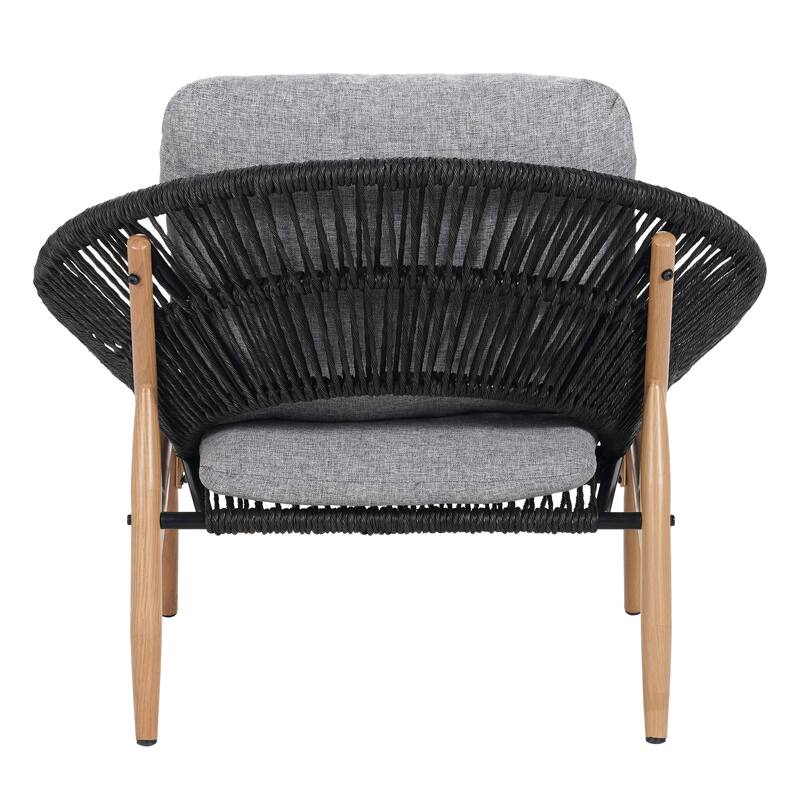 Roomfitters Cyril Outdoor Wicker Papasan Lounge Chair with Teak Finish Legs, Dark Grey and Grey