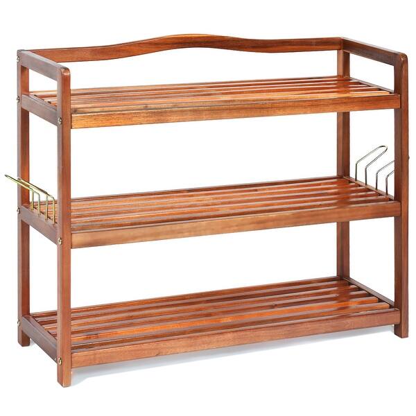 Shop Black Friday Deals On Costway 3 Tier Wood Shoe Rack Freestanding Shoe Storage Organizer Overstock 29786340