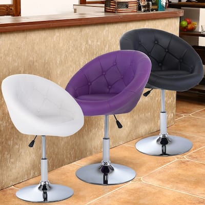 Costway 1PC Adjustable Modern Swivel Round Tufted Back Accent Chair PU - Single